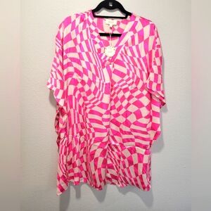 Women's Pink Shift Woven Print Dress Small Summer Vacation‎ Beachy